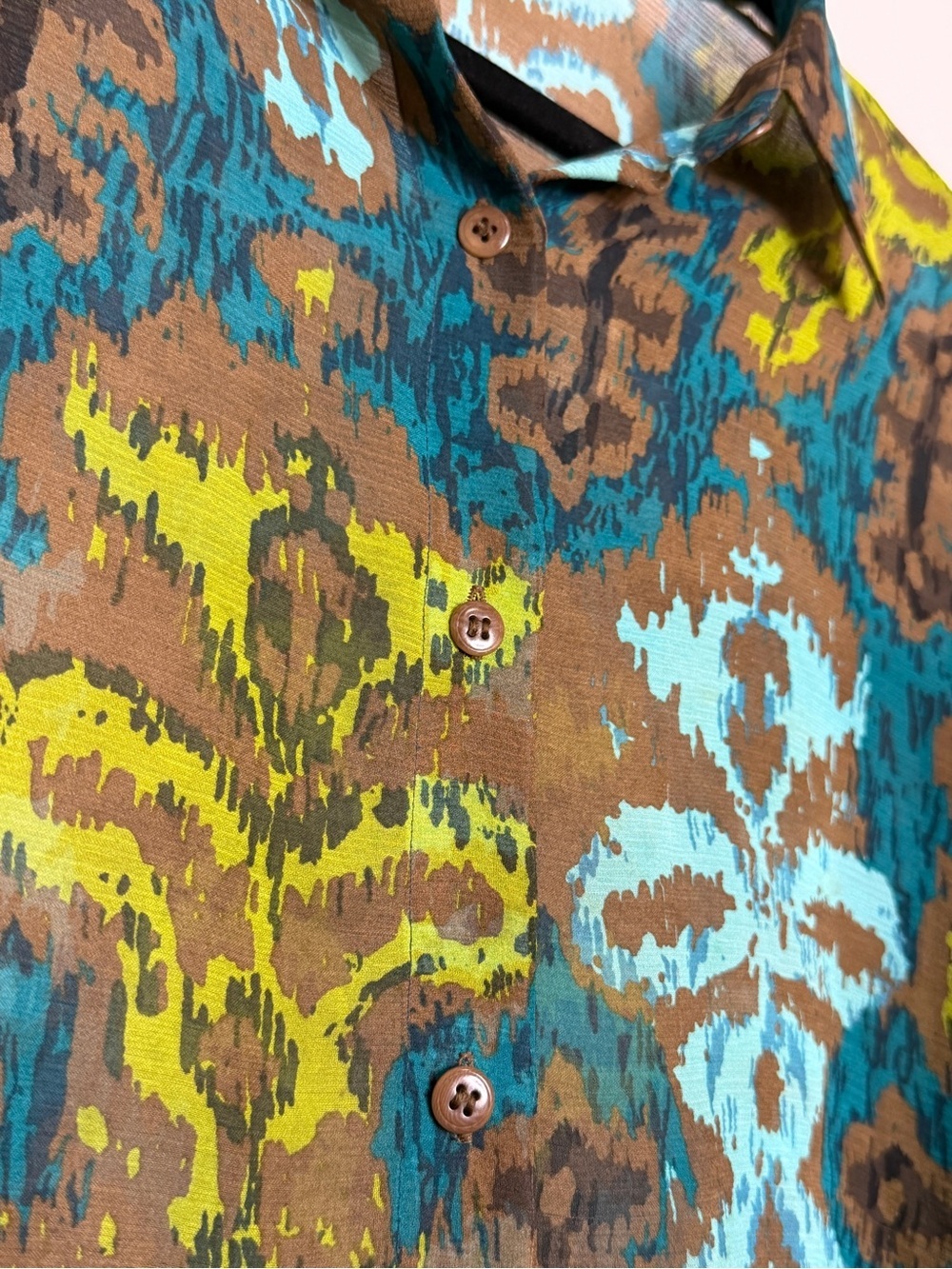 Go Silk 100% Silk Ikat Print Button Front Blouse Tunic Size Large - Picture 4 of 5
